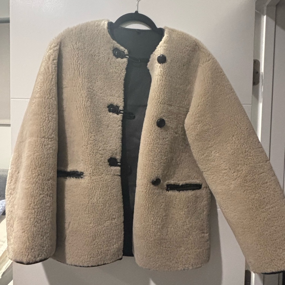 Mango Faux Fur Jacket in Ecru